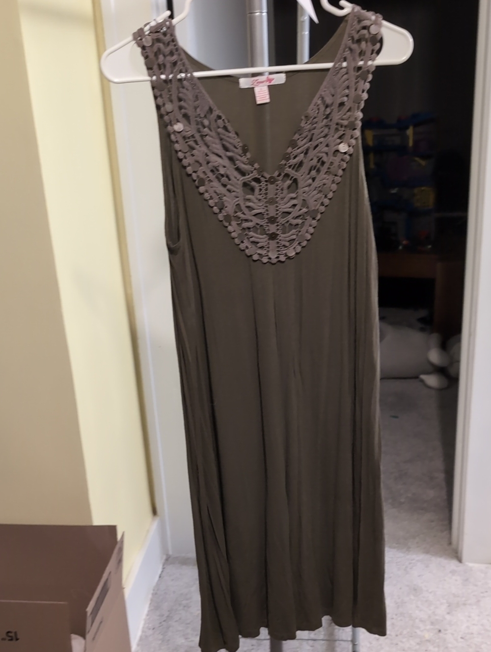 Lena Olive Crochet-Trim Sleeveless Tunic Dress
